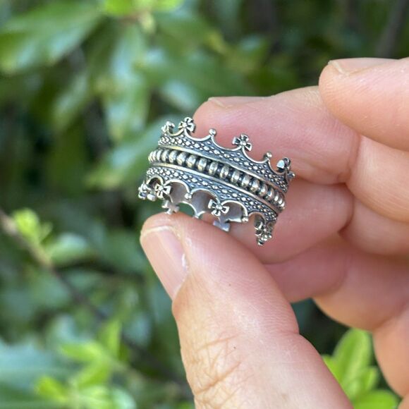 Sterling Silver 925 Crown Wide Band Ring Gothic Medieval Style Adjustable NWOT - Picture 4 of 8